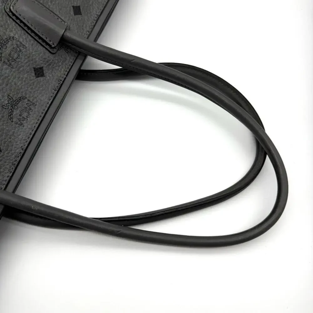 MCM Monogram Visetos Top Zip Shopper Tote Grey - Picture 13 of 16